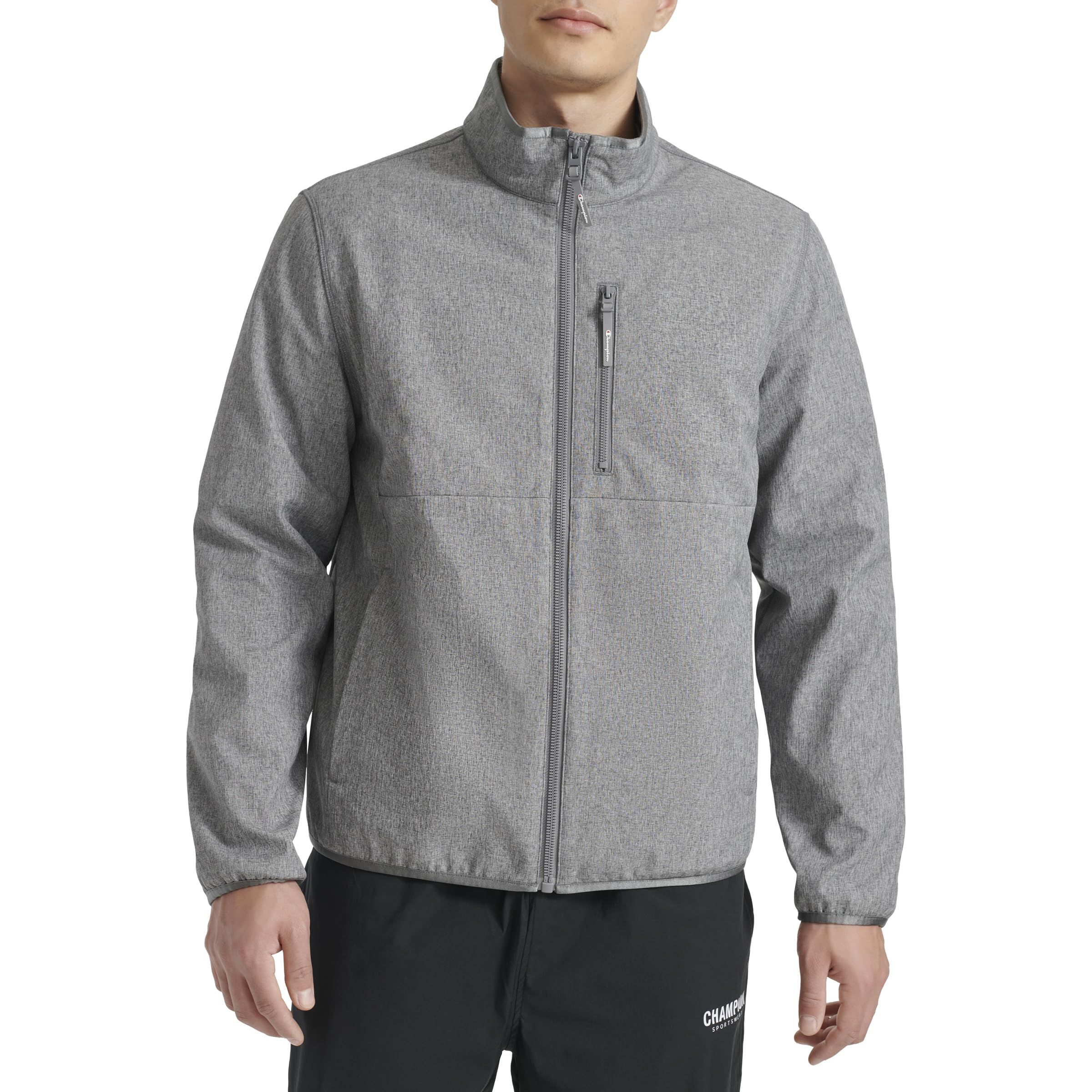 Champion Men’s Lightweight Active Soft Shell Jacket with Stand Collar, Heather Grey