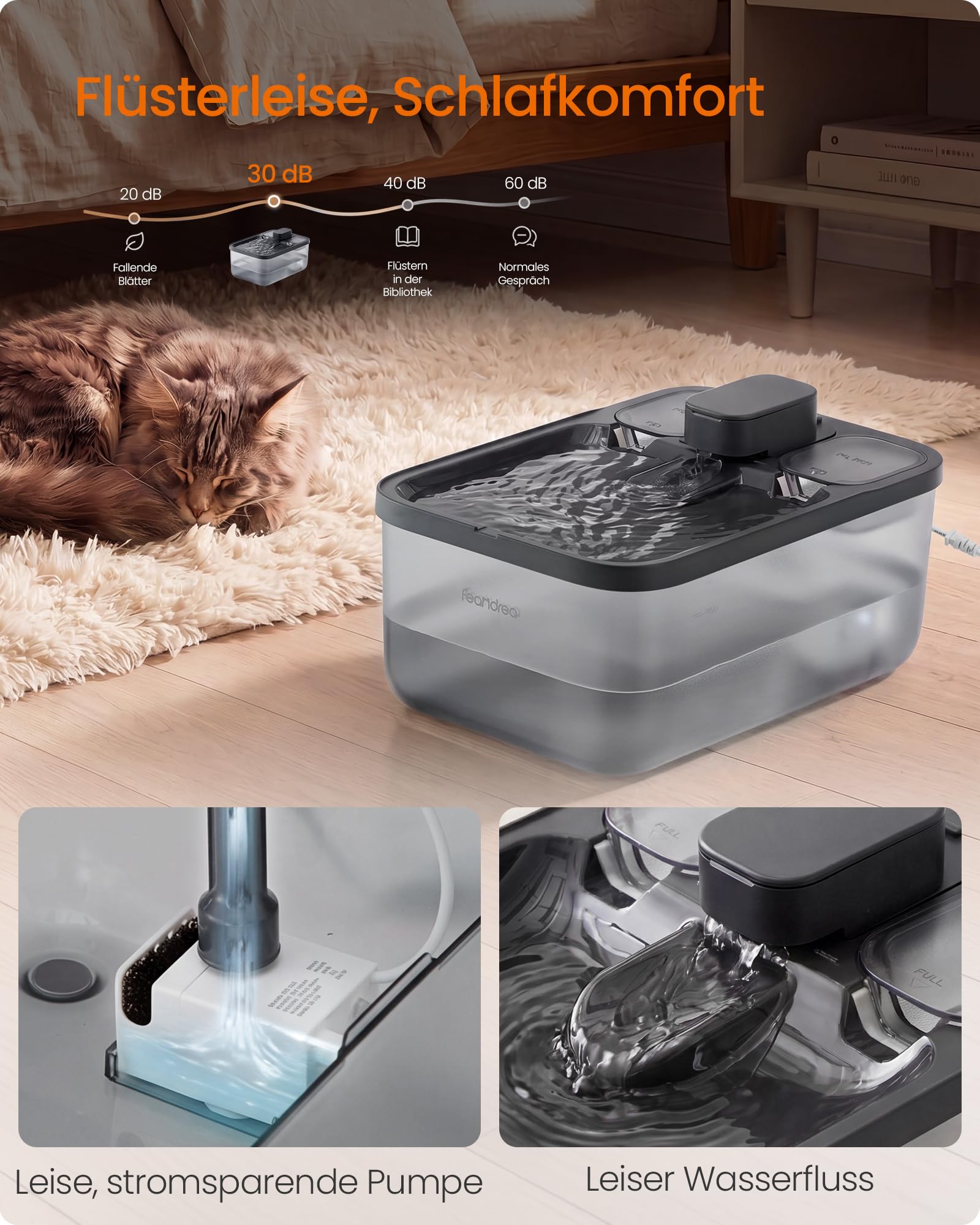 Feandrea Katzenbrunnen, 4,5 L Trinkbrunnen für Katzen, Leiser Haustierbrunnen mit 2 Filtern und 1 Schwamm, Sichtbarer Wasserstand, 28,7 x 19,3 x 17,3 cm, Schwarz, BOXAL Kollektion PWF001B101 6