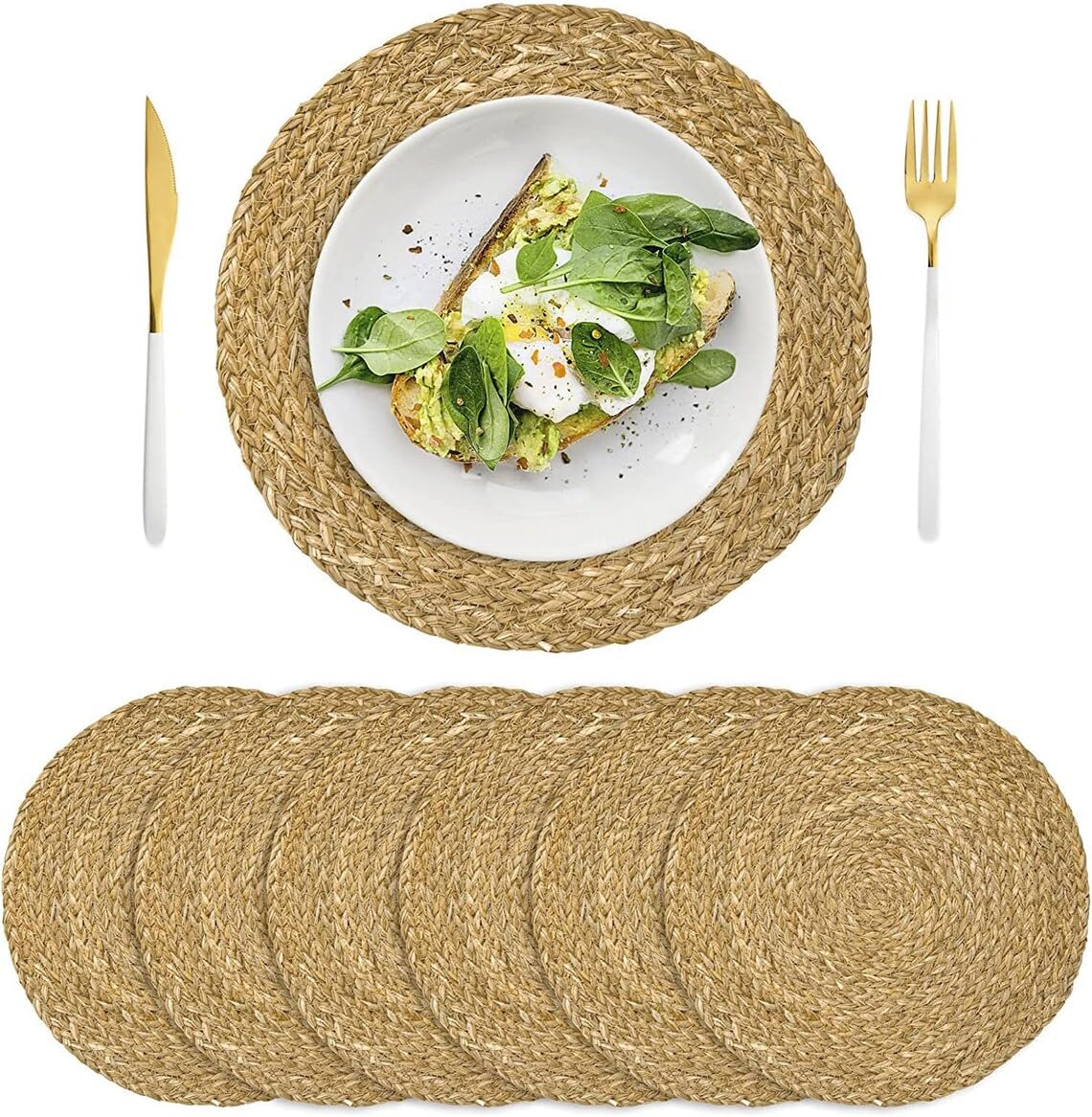 Eco Friendly 100% Jute Hand Braided Placemats Set Rustic Vintage Farmhouse Table top & Dining Table Round Placemat Table Runner for Parties (12 CM/30 CM/36 CM/40 CM Diameter, Natural) (4, 40 x 40 cm)