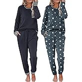 Ekouaer 2 Pack Womens Pajama Sets Long Sleeve Lounge Sets Soft Pj Sleepwear Loungewear