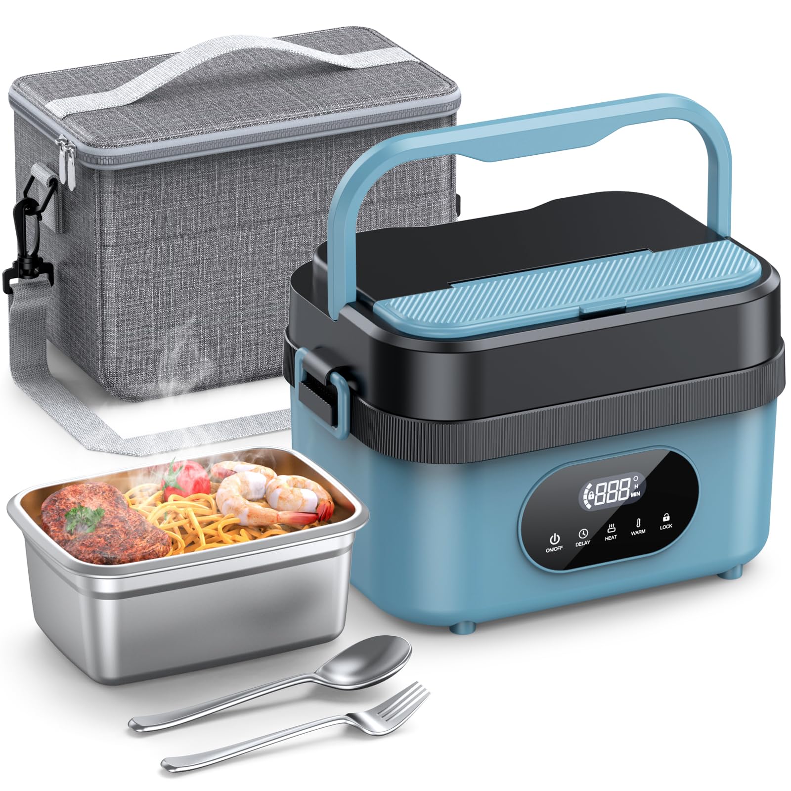 Photo 1 of Cordless Electric Lunch Box for Adults, Rechargeable Portable Self-Heating Lunch Box Food Warmer, 1.5L Container for Outdoor, Work, Office, Camping, Travel(Blue?Black)