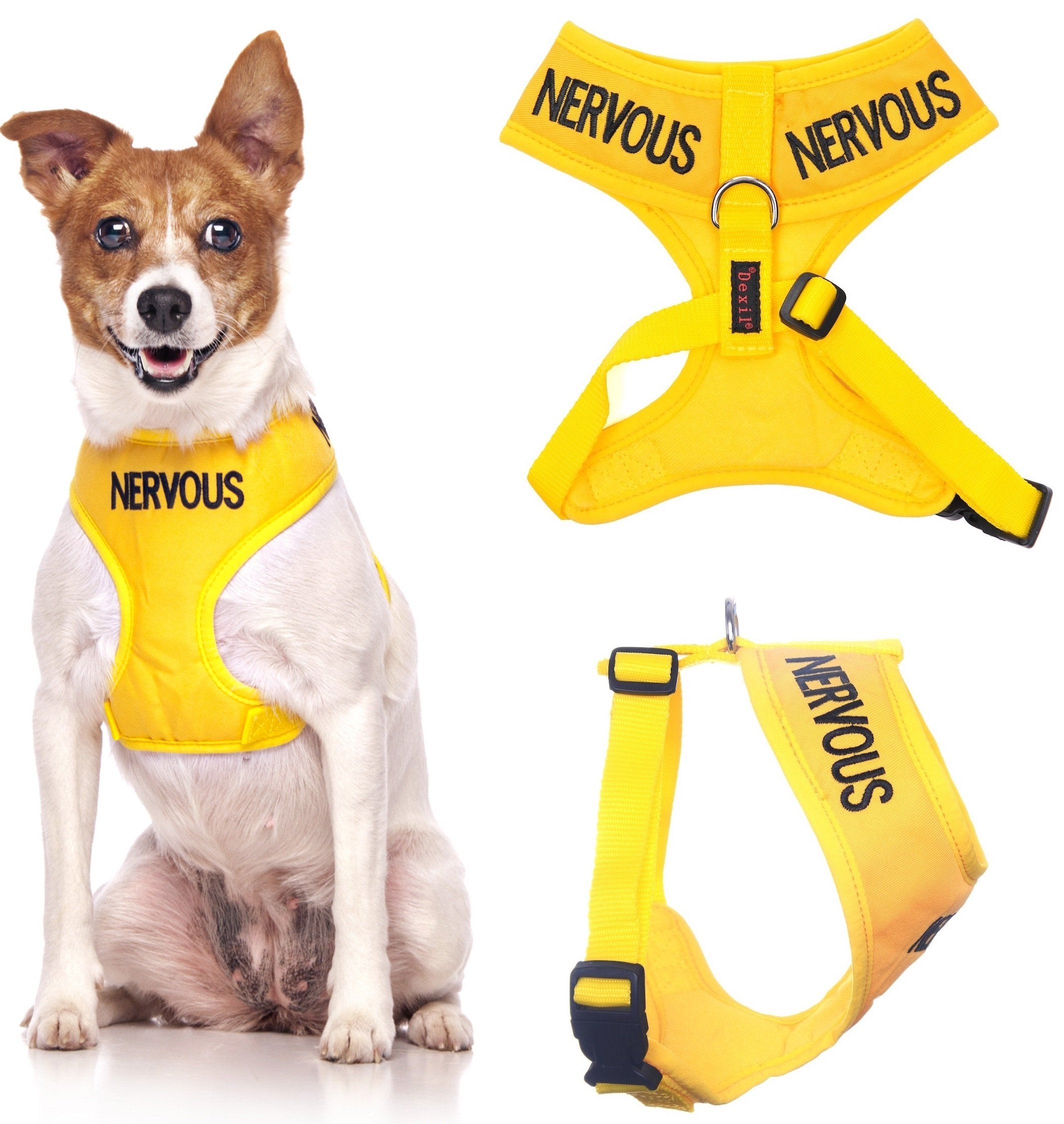 Dexil NERVOUS (Give Me Space) Yellow Colour Coded Non-Pull Front and Back D Ring Padded and Waterproof Vest Dog Harness PREVENTS Accidents By Warning Others Of Your Dog In Advance (S) โ image 1