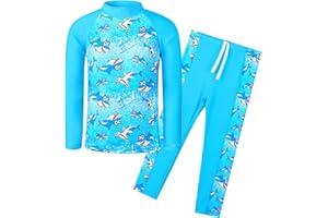 TFJH E 2PCS Kids Boys Long Sleeve Swimsuit UPF 50+ UV Sun Protective Swimwear
