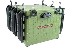 YakAttack BlackPak Pro Kayak Fishing Crate - Includes 6 Attachable Fishing Rod Holders, 16" x 16" - Olive Green | Kayak Fishing Accessories