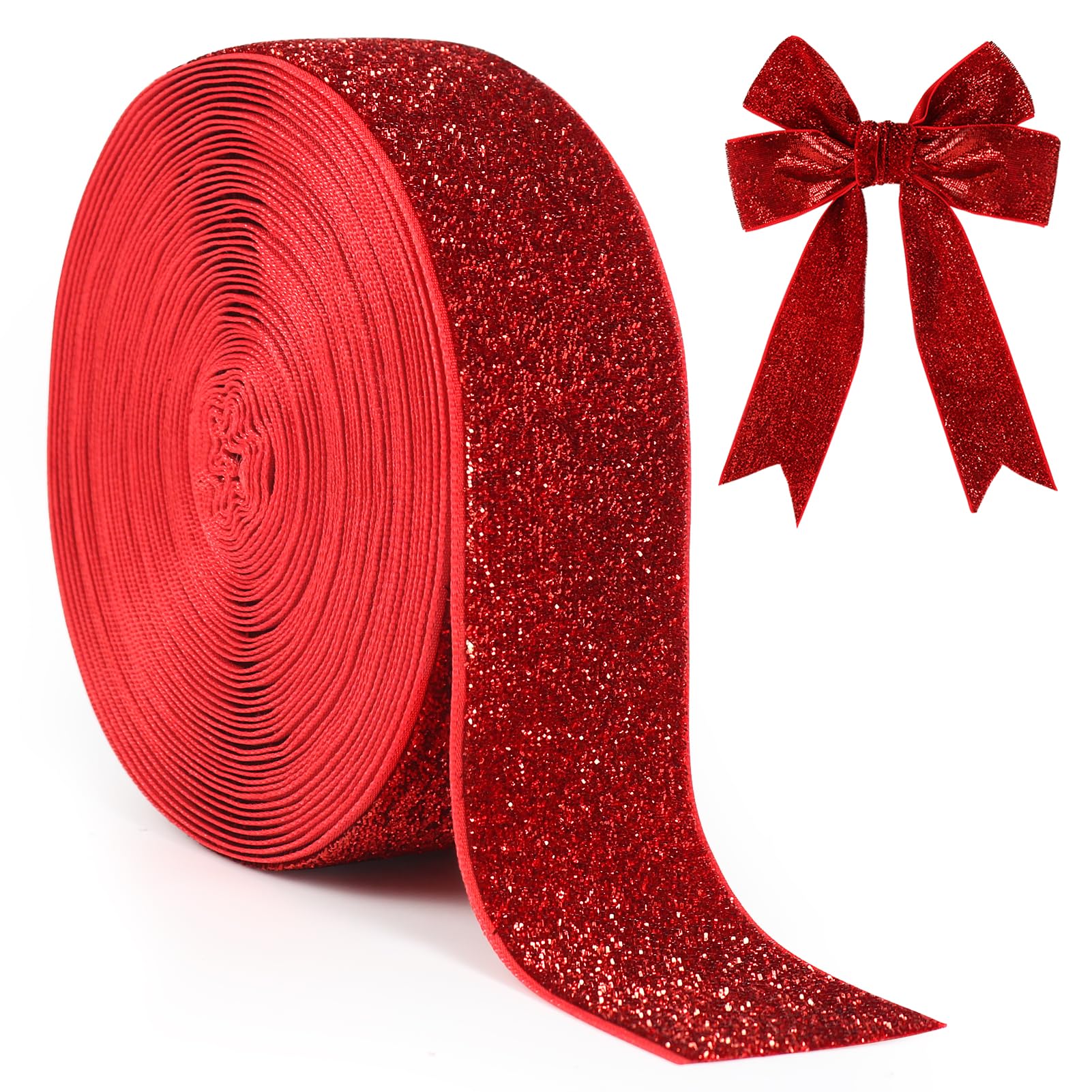 Metallic Red Velvet Ribbon, 10 Yards 38mm Wide Christmas Velvet Ribbon for Gift Wrapping, Bow Making, Xmas Tree Decoration, Wreaths and Crafts