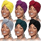 SATINIOR 6 Pcs Turbans Head Wrap for Women Chemo Head Wraps Stretch Soft Pre Tied Knot Fashion Cancer Hat Turban Headwear Cap