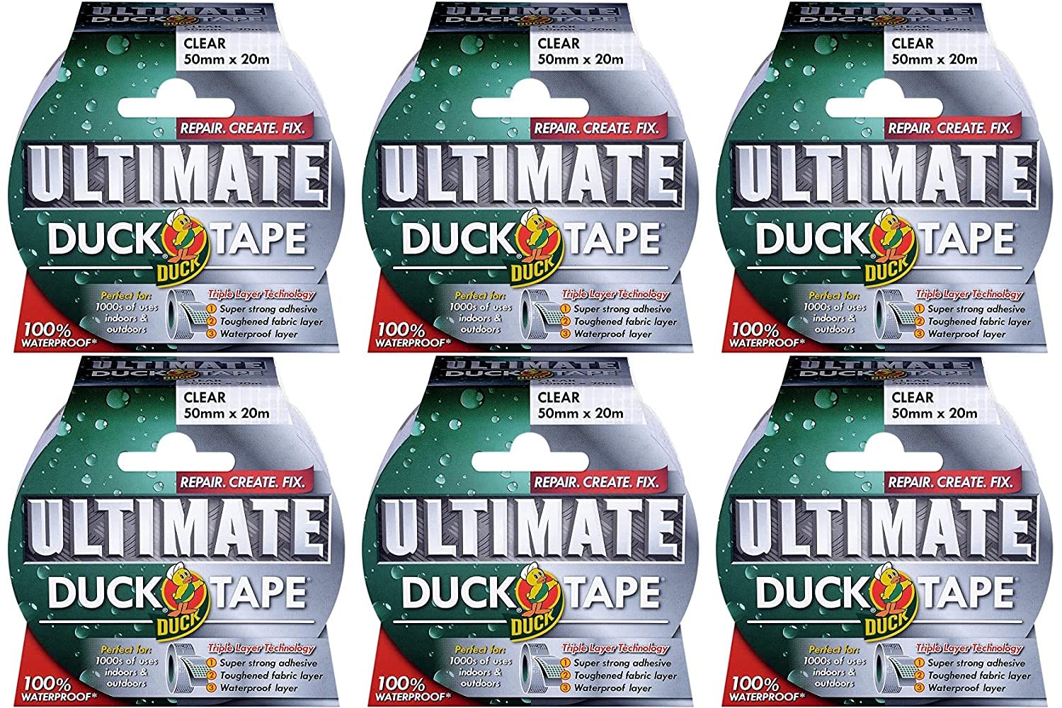 Duck Tape 222150.6 Ultimate Cloth Tape Clear 50mm x 20m, Pack of 6 — image 1