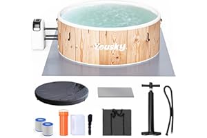 YOUSKY Inflatable Hot Tub, 4-6 Person Portable with 174 Bubble Jets, 42°C Heating & Filtration System, Durable PVC Material, Hot Tub Cover, Ground Mat & Storage Bag, Easy Setup for Outdoor