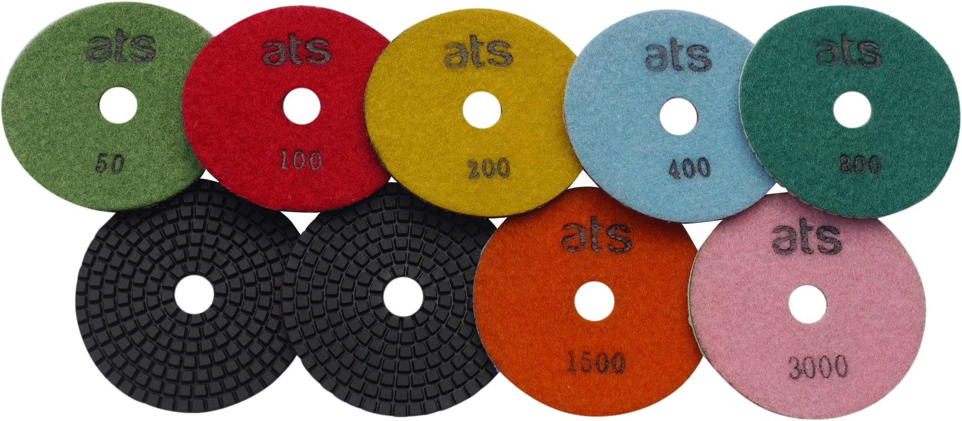 ATS Premium Wet Diamond Polishing pads discs 100mm (4") Granite Marble Concrete Terrazzo 9 piece set