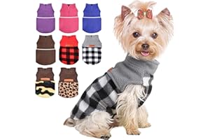 KOSIYI Dog Sweaters for Small Dogs Boy Girl, Plaid Dog Sweater Fleece Dog Clothes Vest, Stretchy XSmall Dog Sweater Pet Clothes, Chihuahua Teacup Puppy Clothes, XS, Plaid Grey, 3-5lb