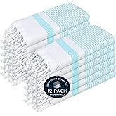 HEIRLOOM COMFORT Aqua Blue Turkish Kitchen Towels 16x26 Inch, 12 Pack, 100% Cotton, Super Absorbent, Fast Dry, Machine Washable, Dish Towel with Tassels for Drying Dishes, Cleaning, Everyday Use