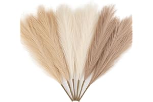 ZIFTY 6-Pcs 17" Pampas Grass Faux Pompas Fluffy Artificial Fake Flower Boho Decor for Vase Filler Ins Style Modern Home Wedding Decorations (Beige Mixed)