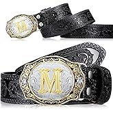 Jadive Mens Cowboy Belt with Buckles Western Initial Leather Belts for Men with Letters for Jeans Women Cowgirl Rodeo