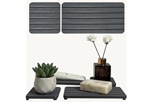 Set of 4 Bathroom Vanity Tray, Quick-Dry Diatomite Kitchen Tray with Non-Slip Pads | Water Absorbing Stone Used for Soap, Spo