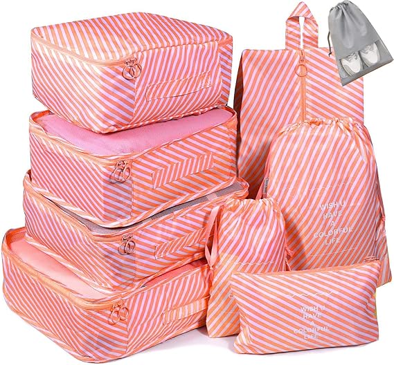Voniry 8 Set Packing Cubes Waterproof Mesh Compression Travel Luggage Packing Organizer with