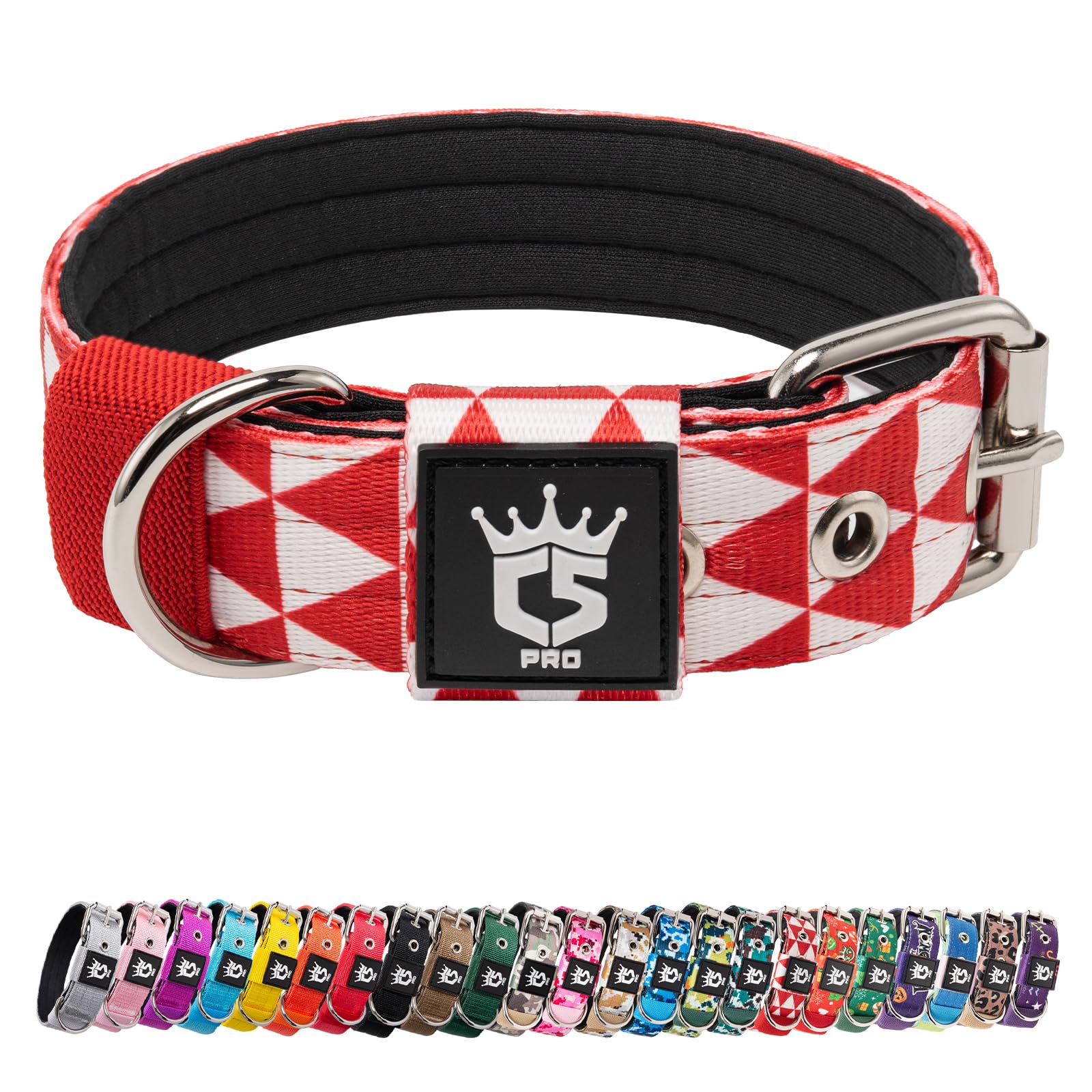 TSPRO Heavy Duty Tactical Dog Collar 1.25" Wide, Padded Dog Collar with Metal Buckle, Adjustable for Walking Training Outdoor for Small Dogs (Geometric Style, S)