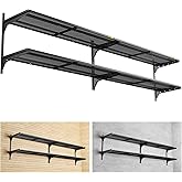 Brukid 2-Pack 2 Tier 1.3x4ft Garage Shelving Wall Mounted, 800 lbs Load Capacity,15.6x48inch per Shelf Height Cassette Adjustable Floating Shelves(Black)