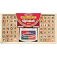 Melissa & Doug Wooden Alphabet Stamp Set - 56 Stamps With Lower-Case and Capital Letters - Preschool Writing Toys, ABC Stamps