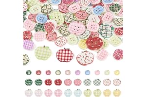 100Pcs Apple Buttons 4 Holes Colorful Plaid Bow Printed Apple Plastic Buttons Summer Style Fruit Sewing Button for Shirt Hat 