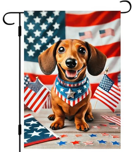 BlissYard Patriotische Gartenflagge Mit Dackel - 30,5x45,7 Cm, Doppelseitig, Für 4. Juli & Feiertage