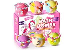 EXCALLA Unicorn Bath Bombs with Surprise Inside for Kids Girls, 6 Kids Bath Bombs with Jewelry Inside, Natural Bubble Bath Set for Skin Moisturizing, Birthday Christmas Easter Gifts for 4 5 6 7 8 Year Old