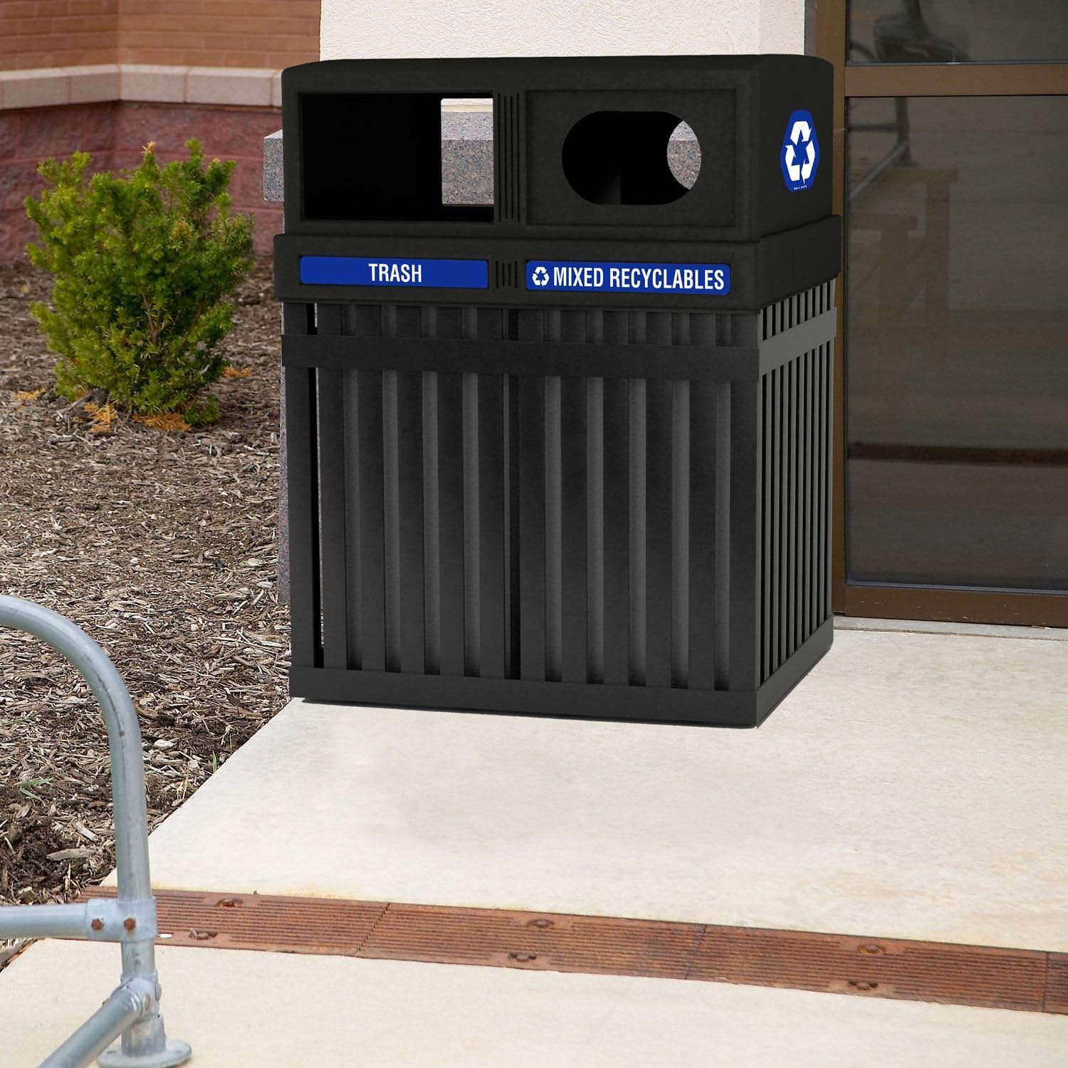 Dual Two Sections Dividers Black, Garbage Trash Waste / Recycle Bin 50 gallons