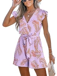 CUPSHE Women's Romper Tropical Flutter Sleeve Boho