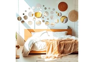 32 PCS Large Round Acrylic Mirror Silver Wall Decor Stickers, Removable DIY Self-Adhesive Circle Wall Art Decals Home Decorat