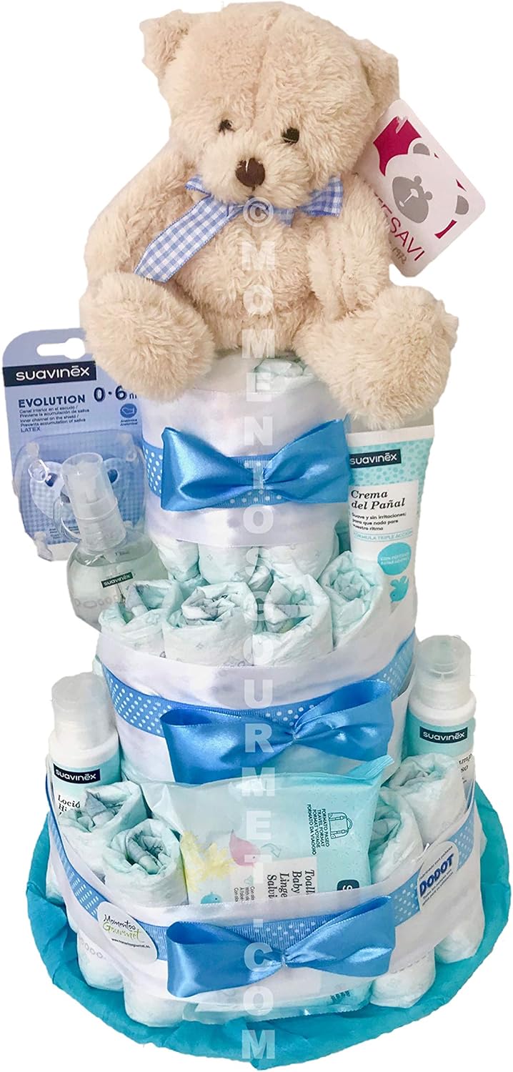 Tarta de pañales DODOT Suavinex azul con chupete (Talla 2 ...