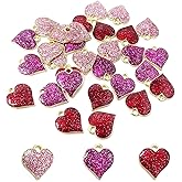 Honbay 30PCS Alloy Enamel Heart Charms Pendant Glitter Valentine's Day Heart Shape Pendants for Jewelry Earring Bracelet Necklace Making (3 Color)