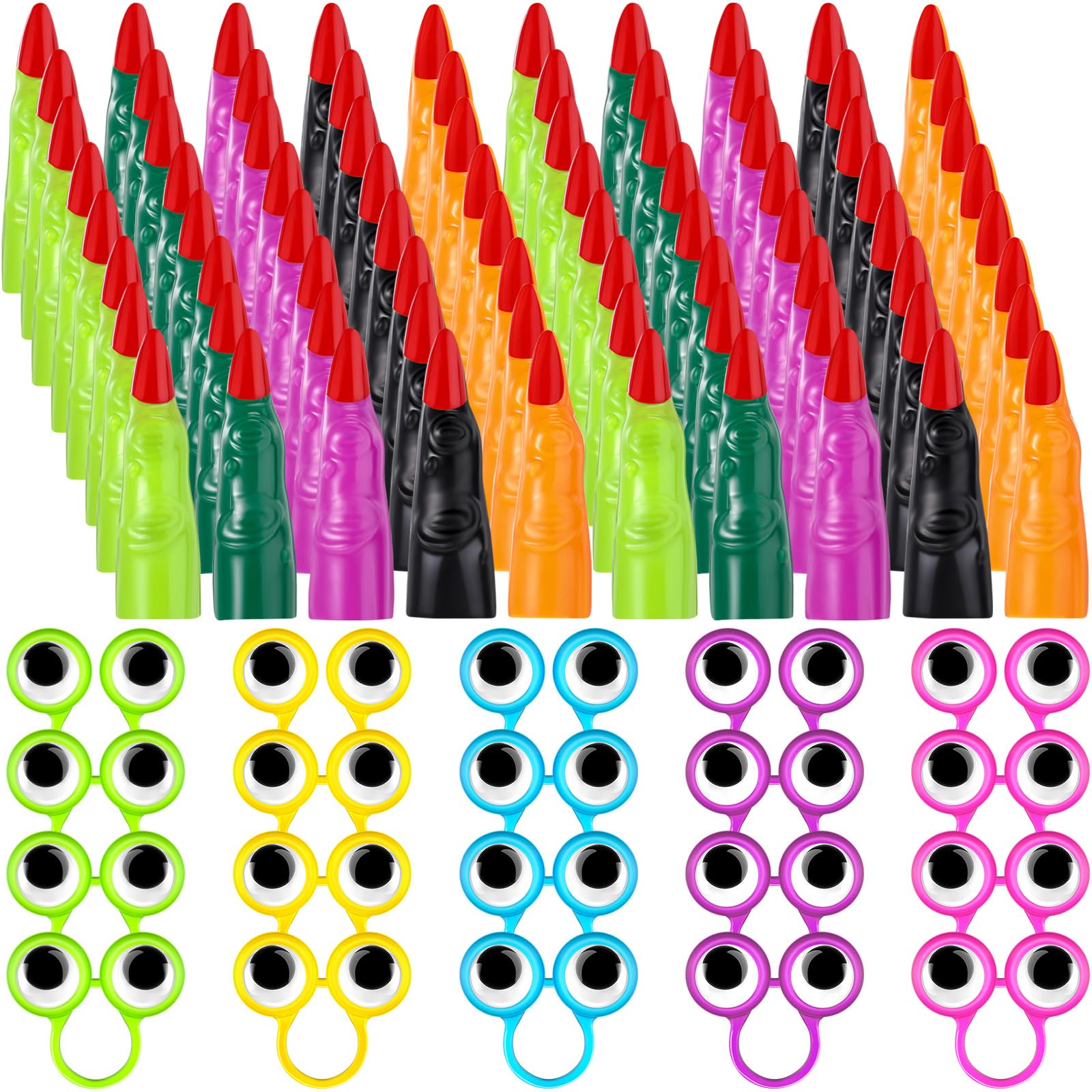 Photo 1 of Halloween Witch Fingers and Googly Eye Rings Finger Pointers for Reading Wiggly Eyeball Ring Googly Eye Rings Eye Finger Puppets Fake Finger Nail Covers for Halloween Party Favor Cosplay