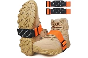 JSHANMEI Ice Cleats Mid-Sole Snow Traction Cleats for Walking on Snow and Ice Anti-Slip Crampons with Adjustable Straps 7 Tungsten Studs Rotatable Non-Slip Crampons for Men Women Indoor/Outdoor