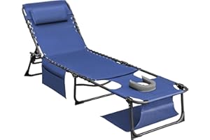Flamaker Face Down Chaise Lounge Chair 5-Position Adjustable Sunbathing, Foldable Tanning Chair with Face& Arm Holes, Outdoor Recliner for Pool, Beach, Patio, Lawn (Blue, 1 Pcs)