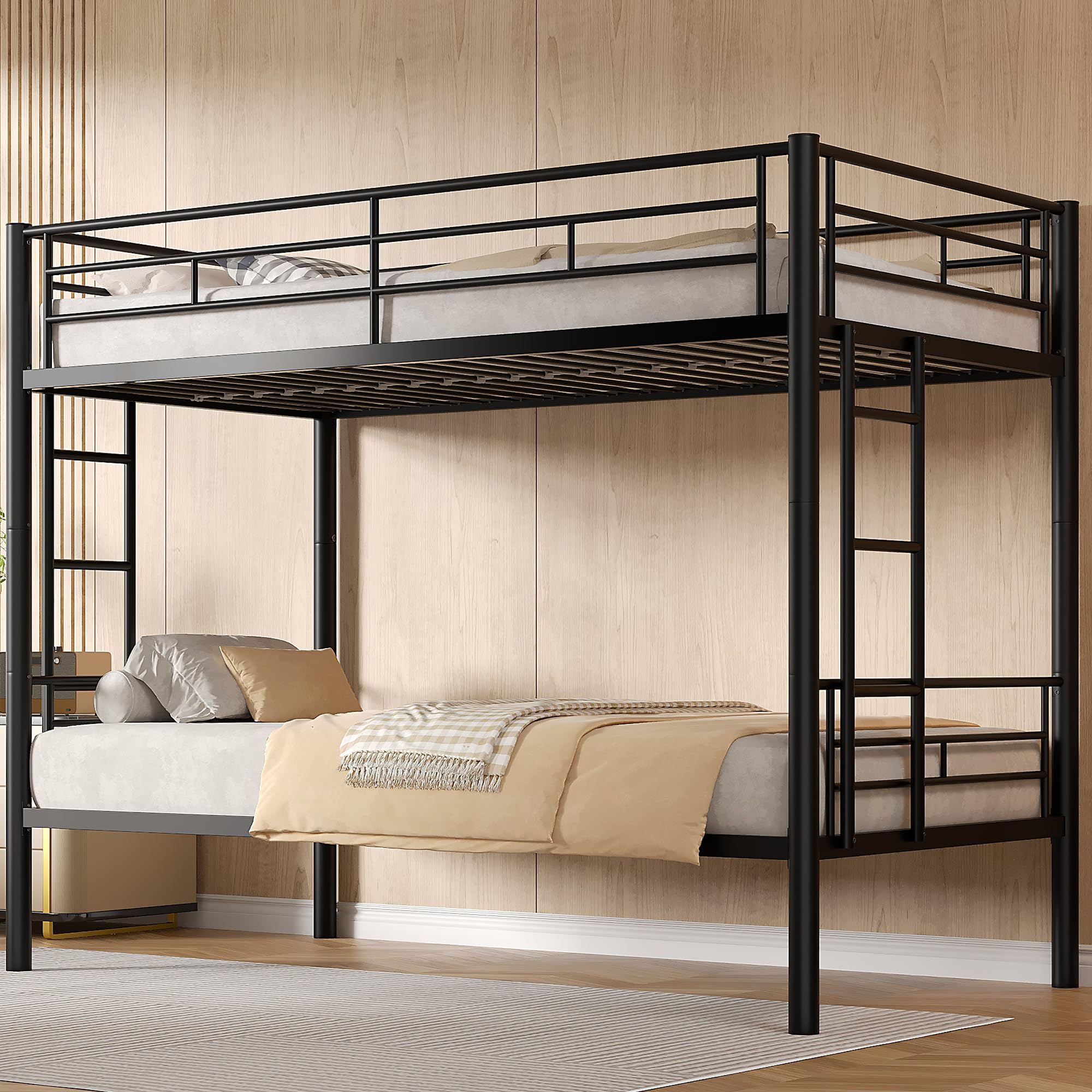 Photo 1 of *** UNKNOWN MISSING PARTS***VECELO Bunk Bed Twin Over Twin, Metal Bunkbeds with Ladder and Full-Length Guardrail, No Box Spring Needed, Space Saving, Noise Free, Black