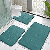 Yimobra Memory Foam Bath Mat Set 3 Pieces- Super Soft Absorbent Quick Dry Bathroom Rug Sets, Machine Washable Non Slip Floor Carpet for Tub Shower, Vanity & Toilet Base, Teal