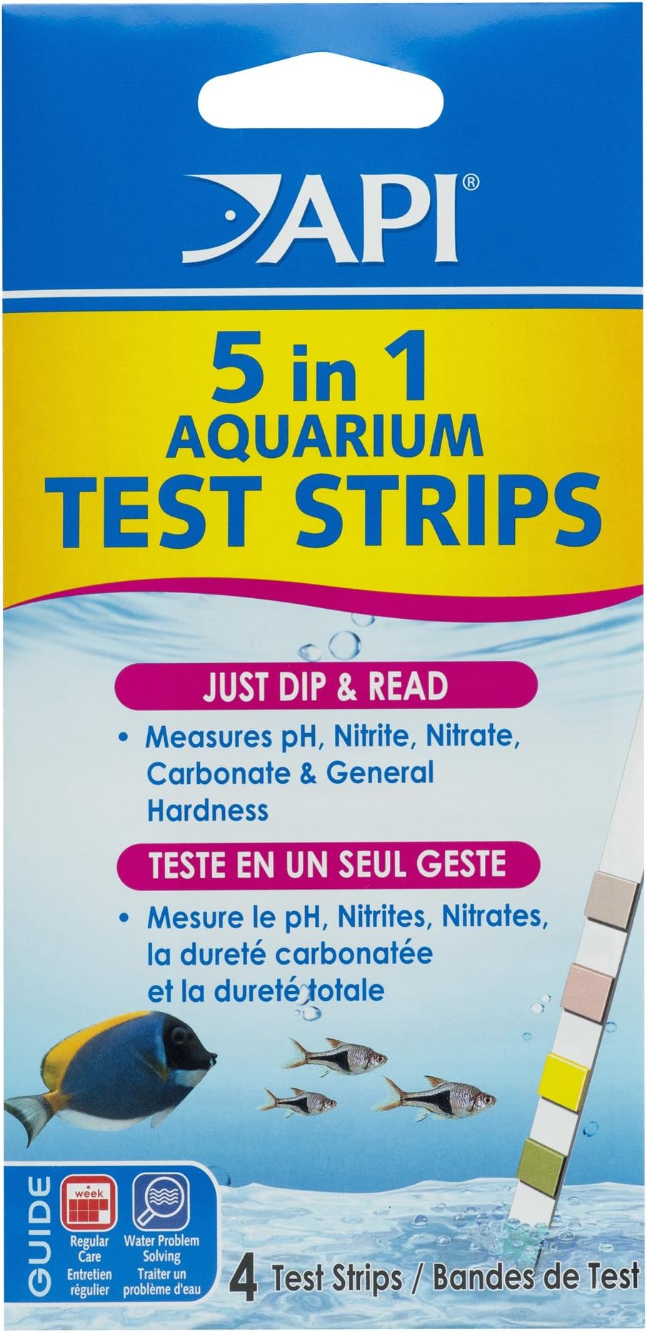 API 5-IN-1 TEST STRIPS Freshwater Saltwater Aquarium 4-Count Box