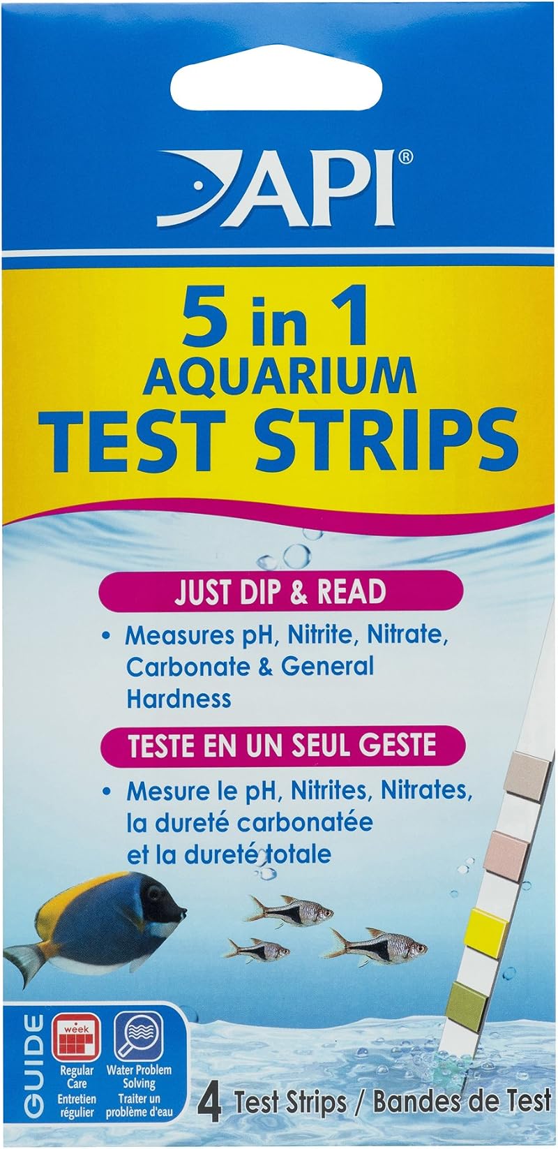 API 5-IN-1 TEST STRIPS Freshwater Saltwater Aquarium 4-Count Box