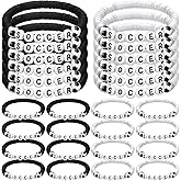 Trnayi 24 Pcs Valentine's Soccer Gift Bracelets Stackable Clay Beaded Bracelets Soccer Party Favors Beaded Ball Adjustable Clay Bracelet Jewelry Sports Gifts Supplies