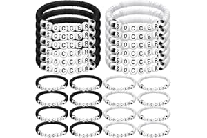 Trnayi 24 Pcs Soccer Bracelets Stackable Clay Beaded Bracelets Soccer Party Favors Beaded Ball Adjustable Clay Bracelet Jewelry Sports Gifts Supplies for Teen Adults