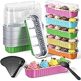 Blushtier 150 Pcs Mini Loaf Pans with Lids and Spoons 6.8 oz Rectangular Aluminum Foil Baking Pans Mini Tins Cake Containers for Bread Desserts(Tropical Hawaiian Color)