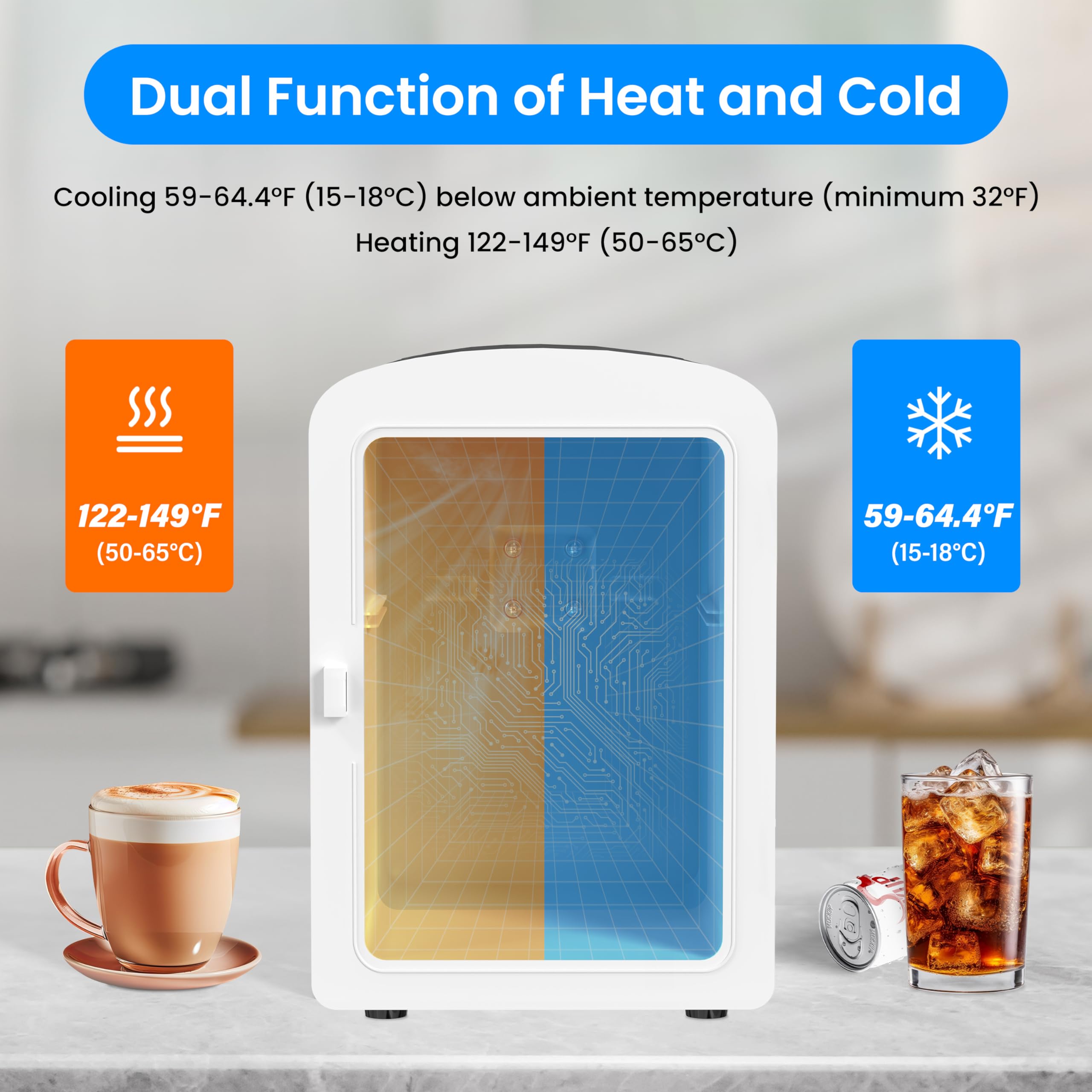 Simple Deluxe 6L Portable Mini Fridge with Observation Window, Warmer and Cooler 9 Cans Compact Refrigerator, 100% Freon-Free & Eco Friendly, 6 L, Black