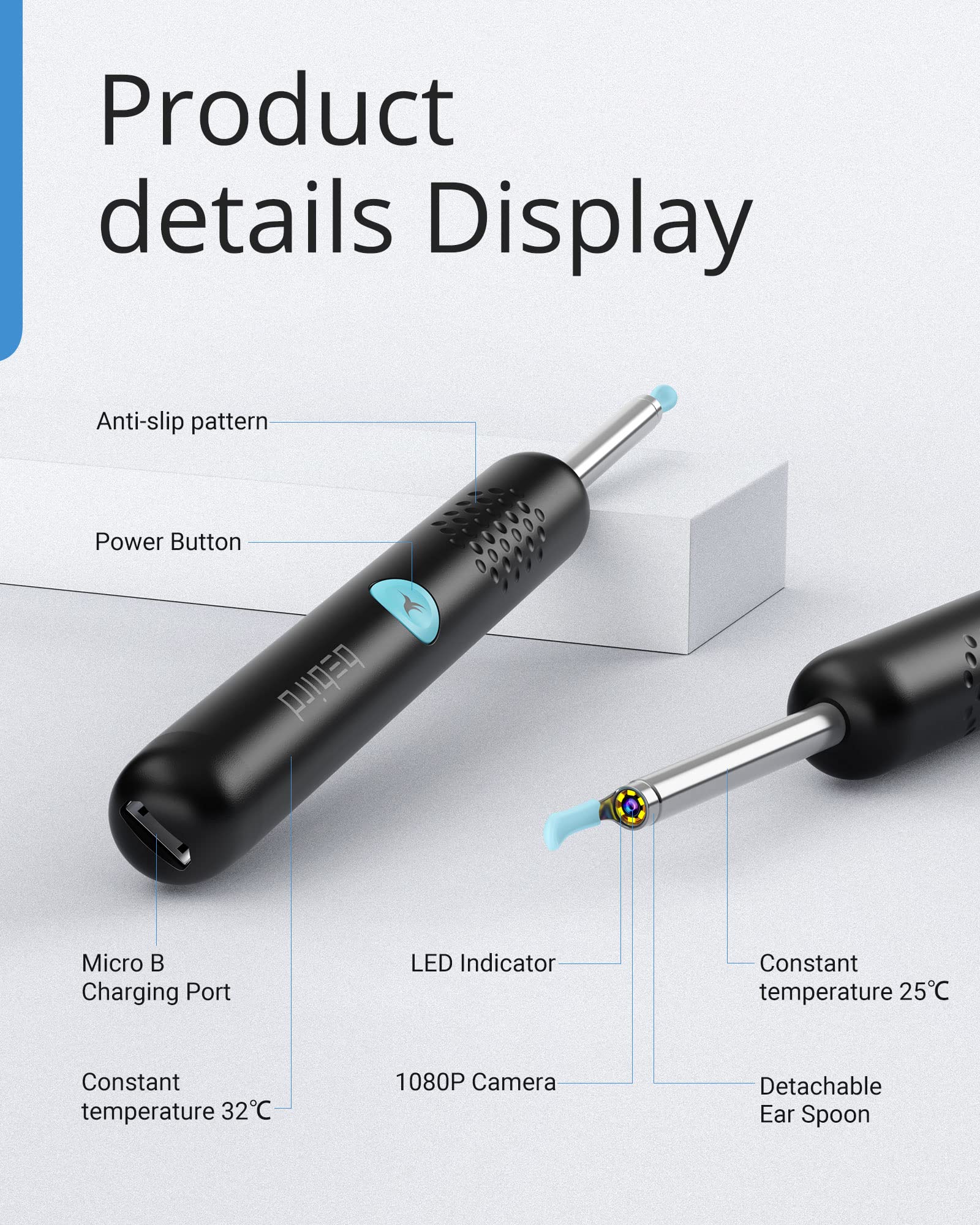 BEBIRD Ear Wax Removal Tool with HD Camera - R1 Upgraded Smart Visual Ear Cleaner with Otoscope, Ear Viewer with 6 LED Light & Multi Replacement Tips for Cleaning Earwax & Inspection Kits