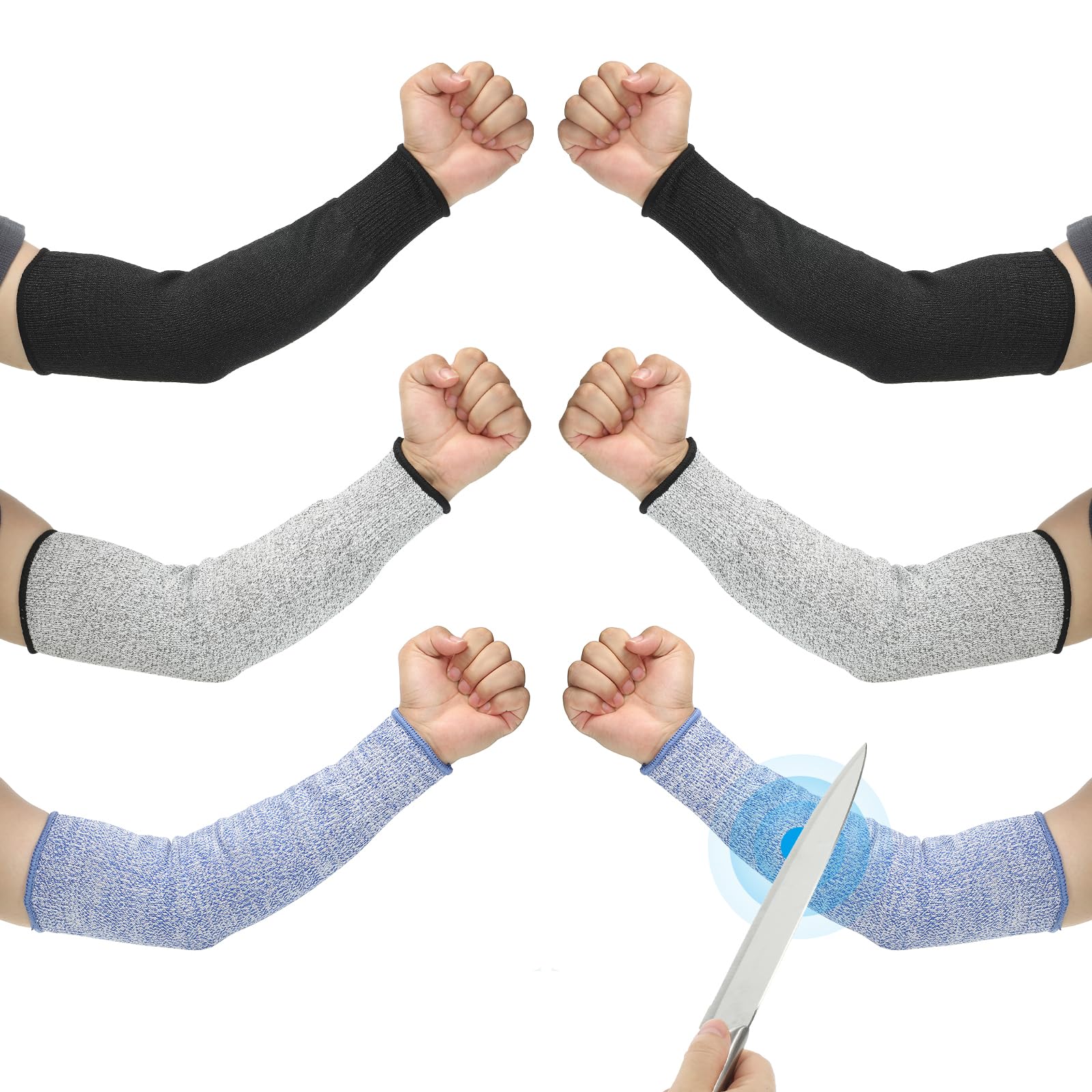 PATIKIL 14 Inch Cut Resistant Sleeve, 3 Pairs Arm Safety Protectors Sleeves Forearm Sleeve HPPE Level 5 Protection for Thin Skin and Bruising, M, Black/Gray/Blue โ image 1