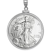 Bedrock Jewelry Solid Sterling Silver Coin Holder Pendant for Silver Dollar – Rhodium Plated Tarnish Resistant Necklace Mounting,Made in the USA