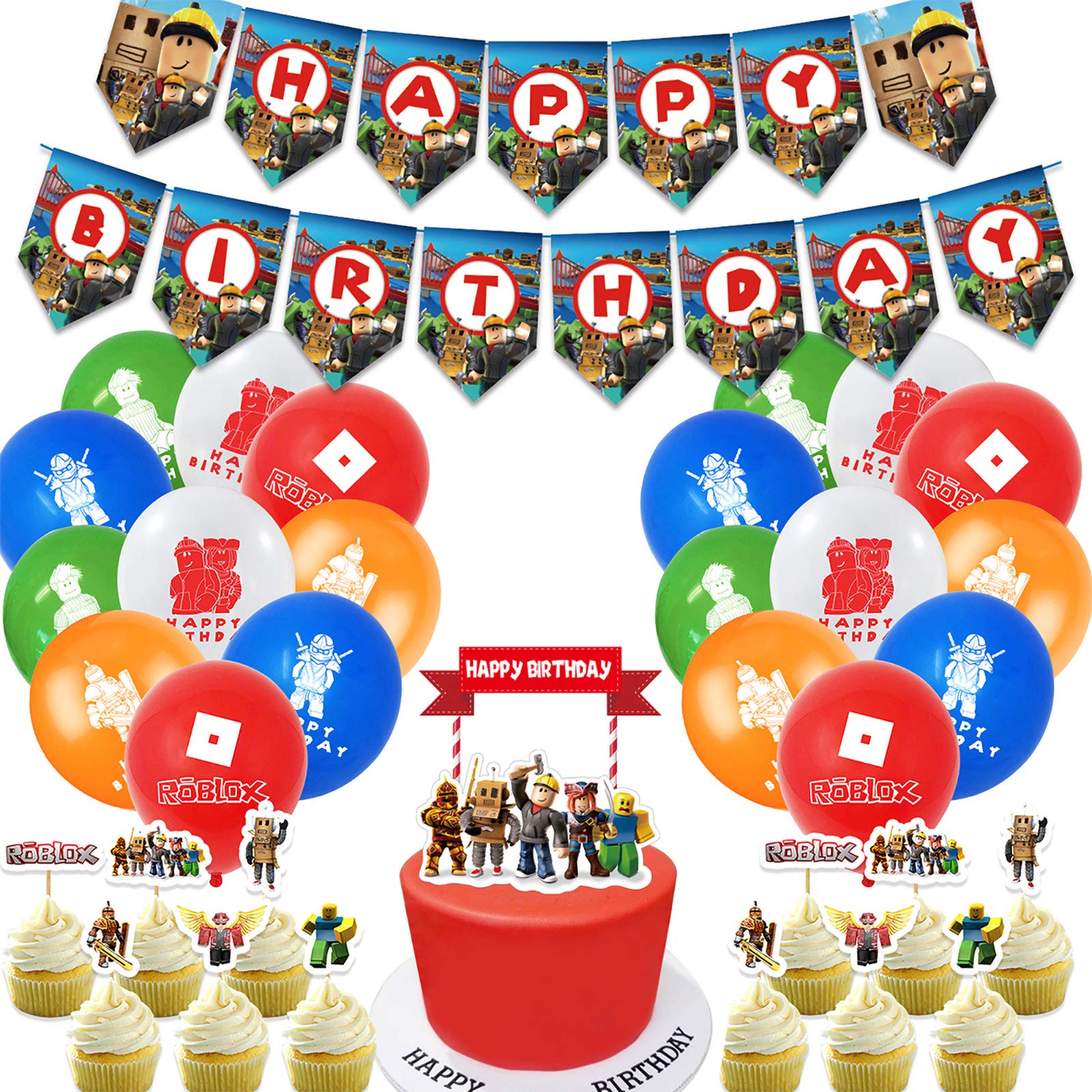 Bonamana 49pcs Roblox Party Decorations Pack Cupcake Toppers for Party Cake Decorations Party Supplies Decorations