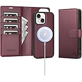 Shieldtop Compatible with Magsafe Magnetic 2 in 1 Detachable iPhone 13 Wallet Case with Card Holder Credit Slots Men Women,PU Leather RFID Blocking Flip Kickstand for Apple 13 6.1",Wine Red