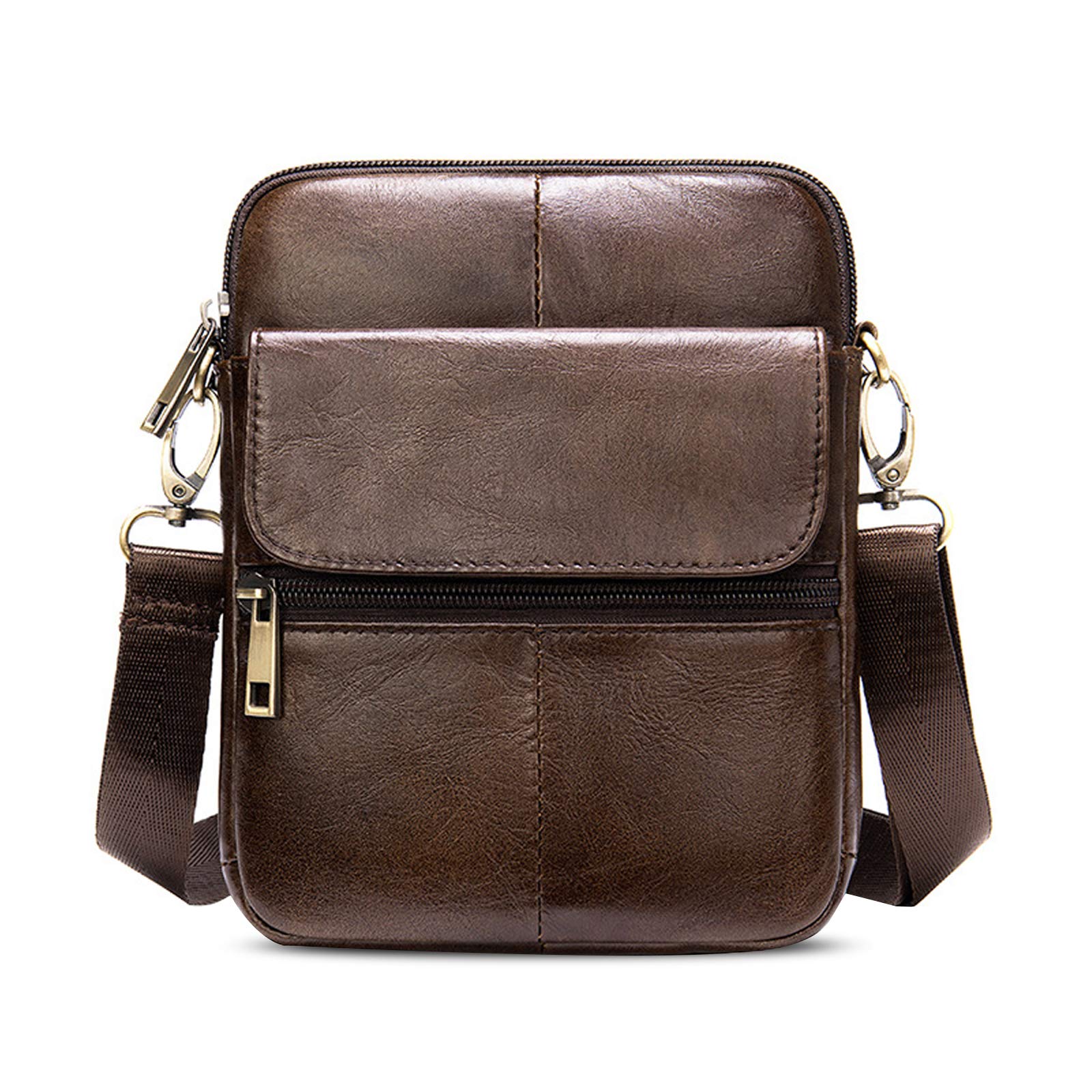 FANDARE Unisex Shoulder Bag Leather Crossbody Purse Crossover Messenger Bag Satchel Bag for Men Women Teens Business Travel School College Campus Backpack Dark Brown