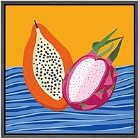 SIGNWIN Framed Canvas Wall Art Orange Papaya and Pink Dragon Fruit with Yellow abd Blue Background Fruit Citrus Illustrations Pop Art Modern Fun Neon for Living Room, Bedroom, Office - 16x16 inches