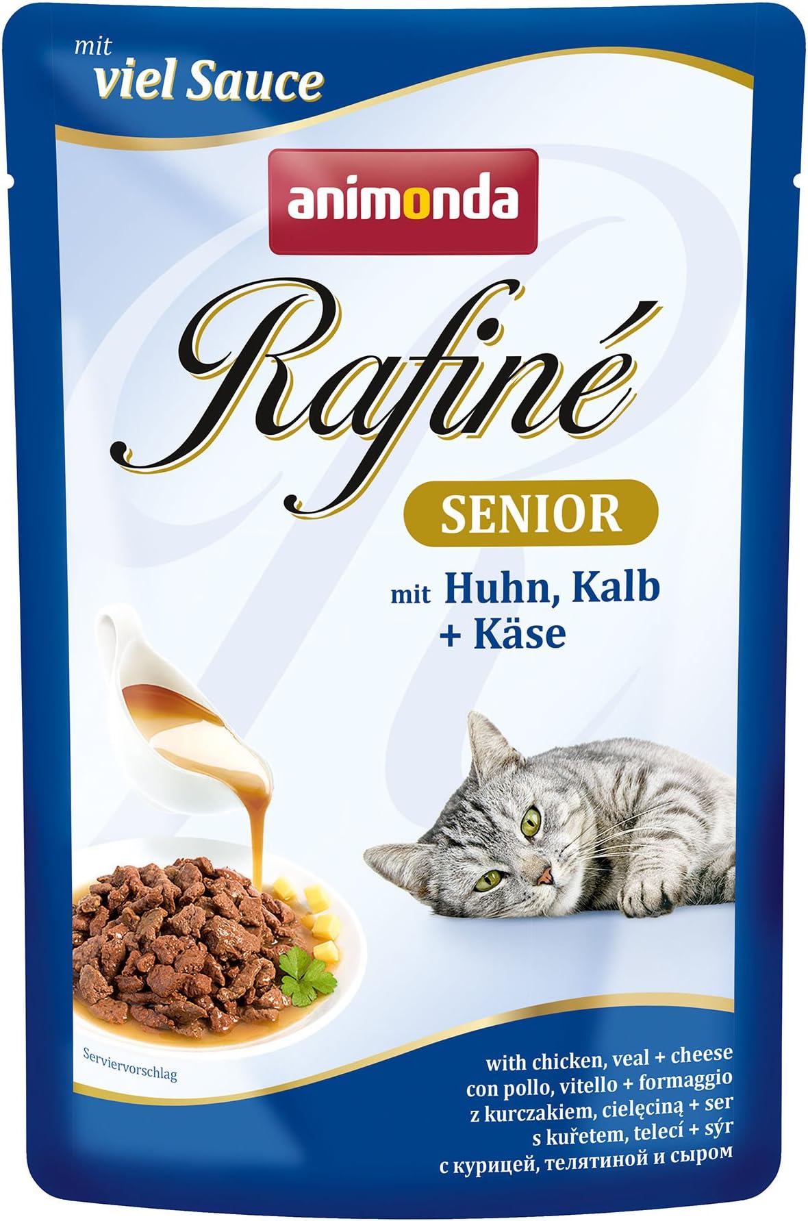 Animonda Rafine Senior Cat Food with Chicken, Veal and Cheese [Pack of 12 x 100 g
