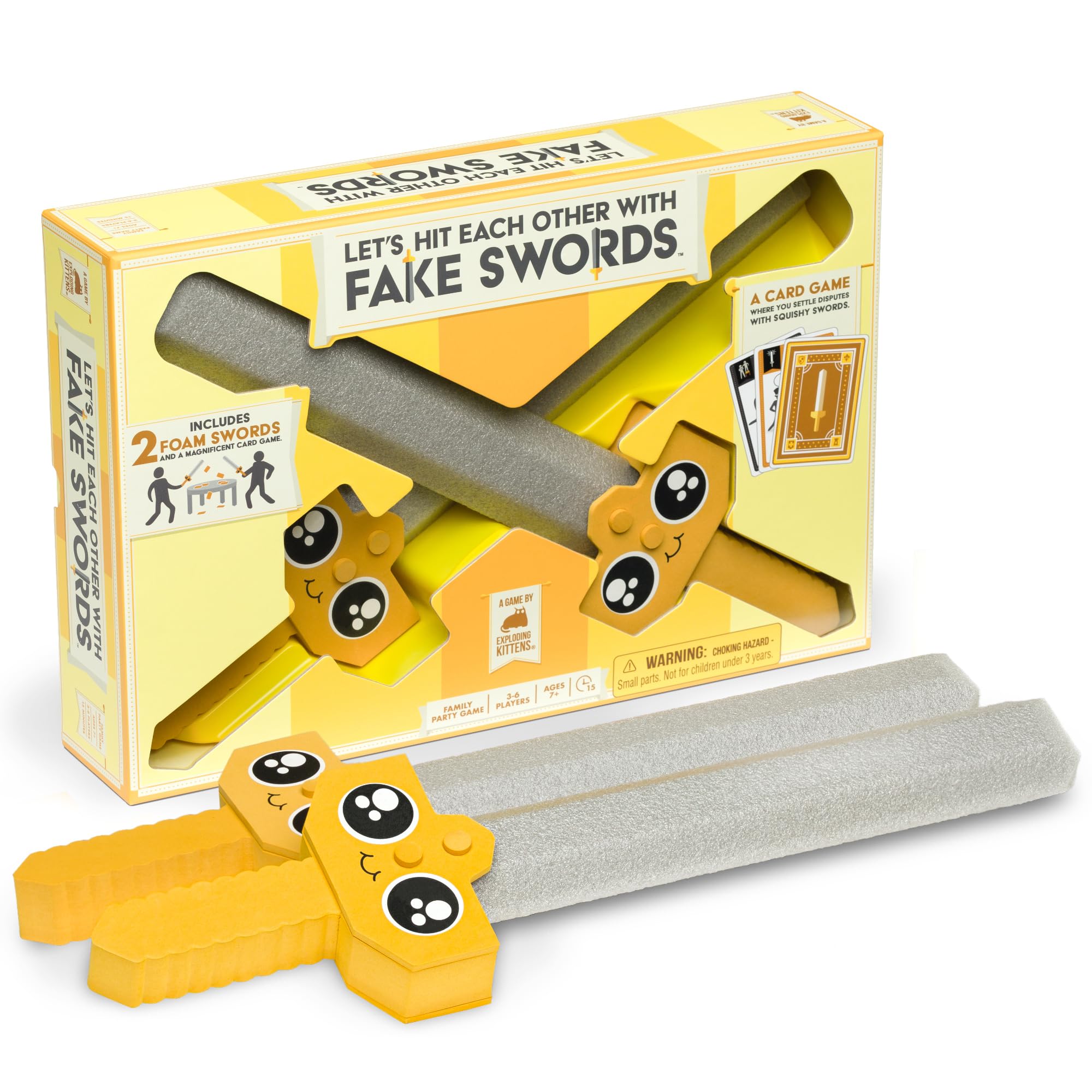 Exploding Kittens - Let's Hit Each Other With Fake Swords - Sword-Fighting Card & Board Games for Family Fun - For Adults, Teens & Kids Age 7+ - 3-6 Players - Includes 2 Foam Swords, 72 Cards